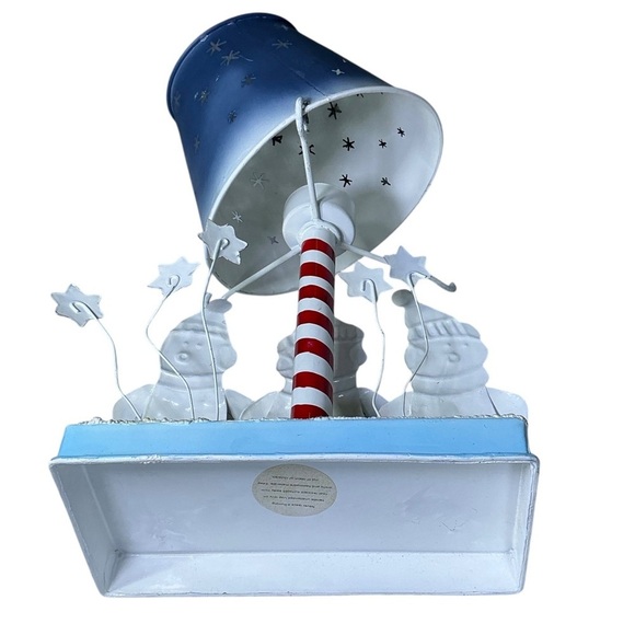 Vintage Tea Light Lamp Snowmen Caroling Pierced Metal Blue Shade Large 12 Inch - Picture 11 of 16